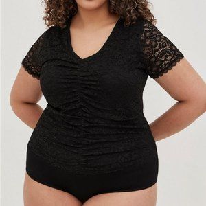 NWT Torrid Size 4 Black Lace Cinched Front Bodysuit